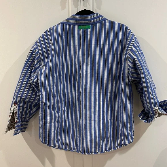 Clare V Blue and White Striped Floral Reversible Casual Jacket - Picture 2 of 10